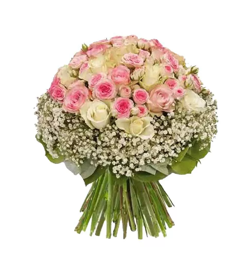 Artistic Bouquet of Pale Pink N White Roses