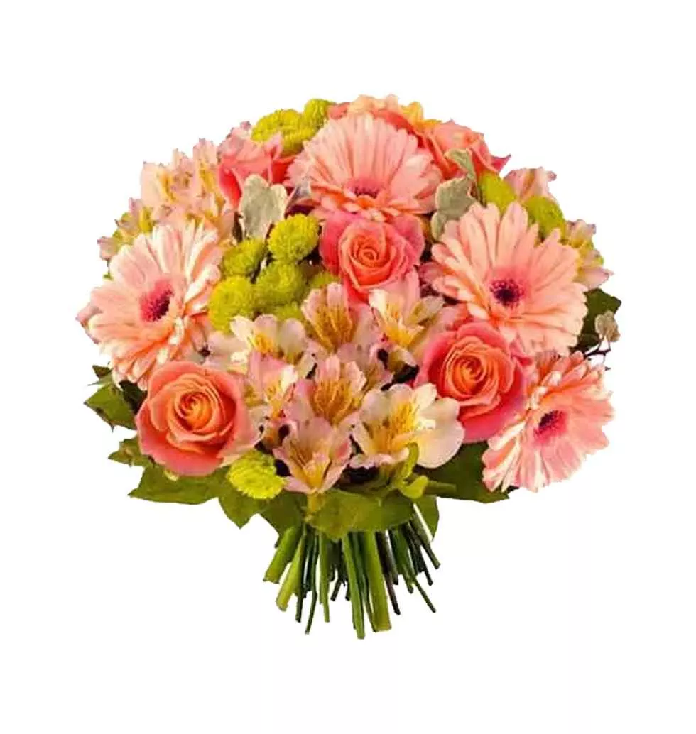 Breathtaking Bunch of Germini and Roses in Pale Tone