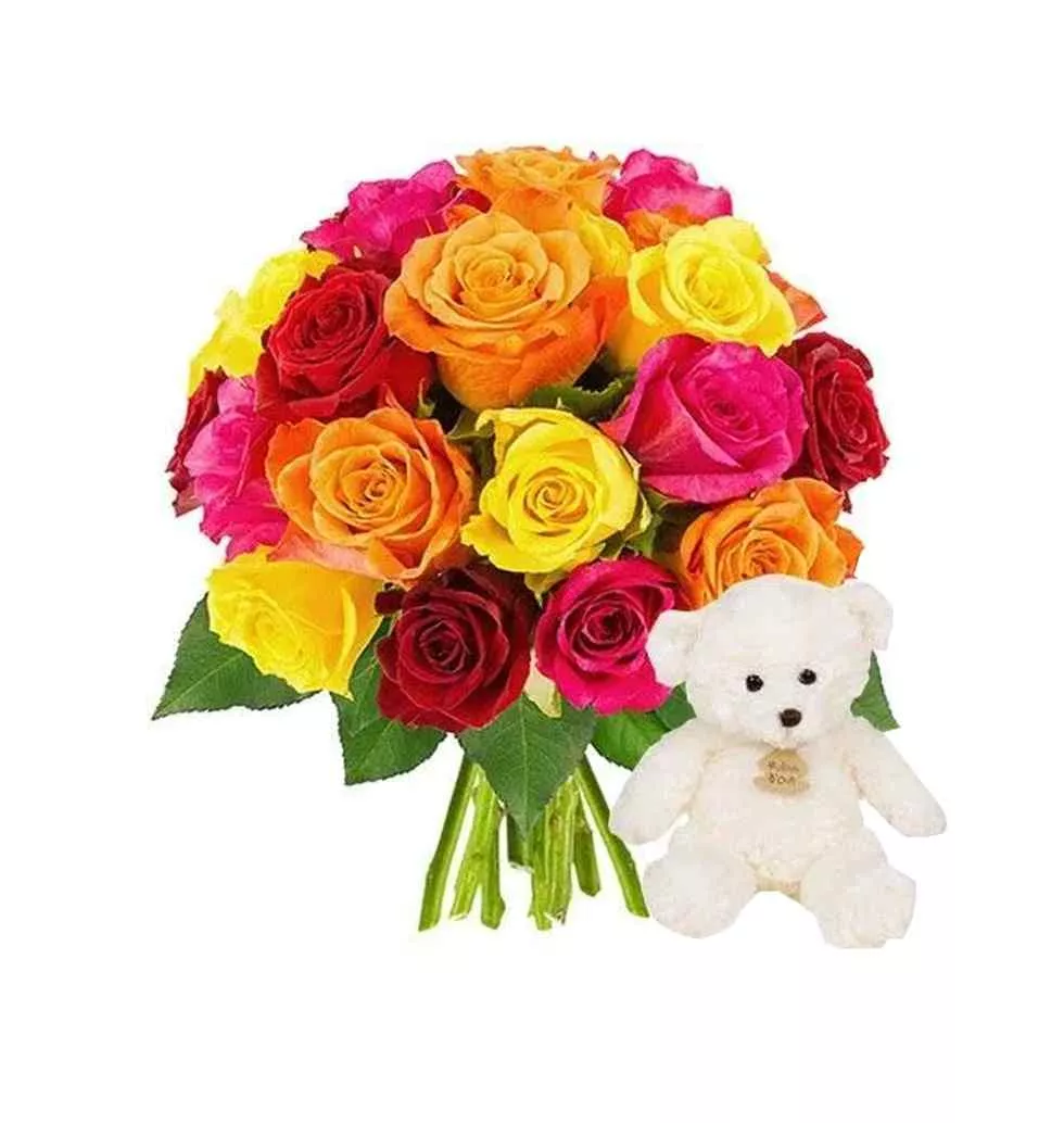 Charming Holiday Enchantment Bouquet with Teddy Bear