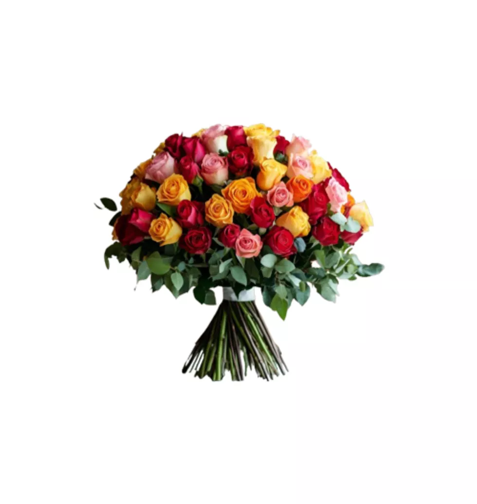 Tempting Blooms Of 50 Multicolored Roses